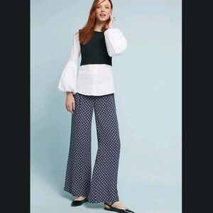 ANTHROPOLOGIE | Feather Bone Solstice Blue Polka-Dot Wide Leg Pleated Trouser‎ 6